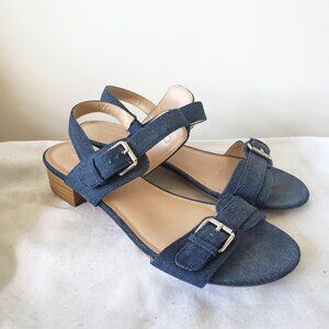 Joe Fresh Denim Sandals, Low Block Heel with Buckle